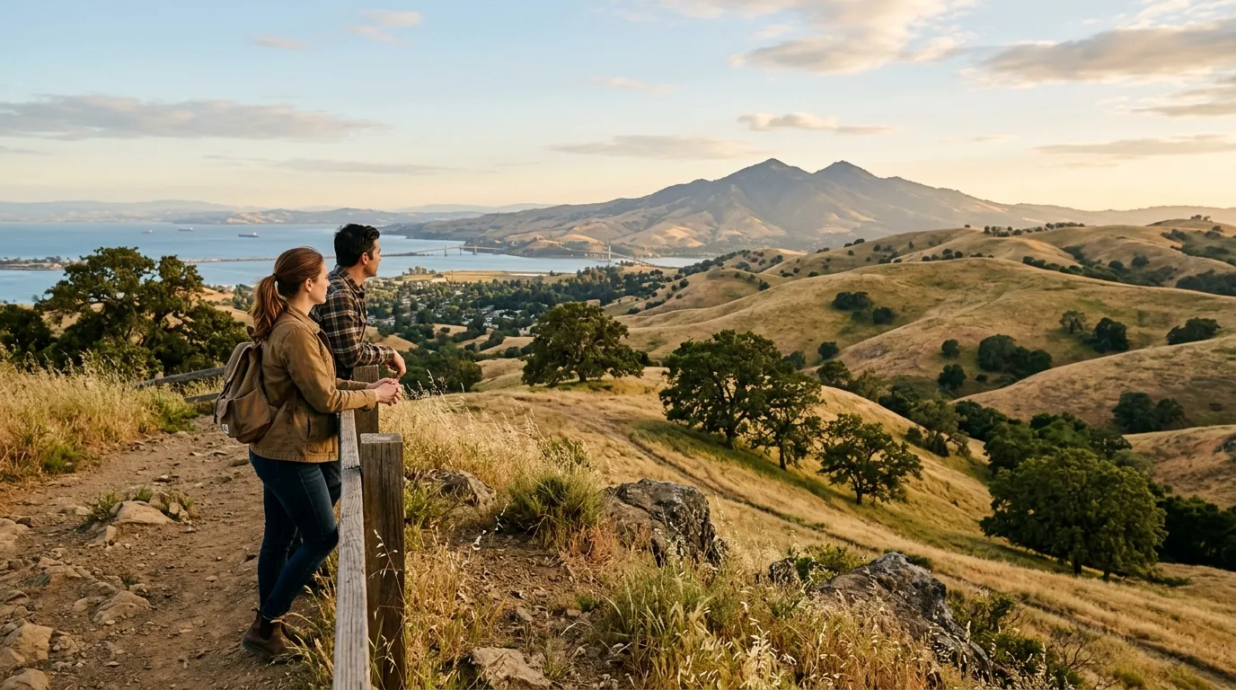 Visitors overlooking Mount Diablo, golden hills, oak trees, and communities across Contra Costa County