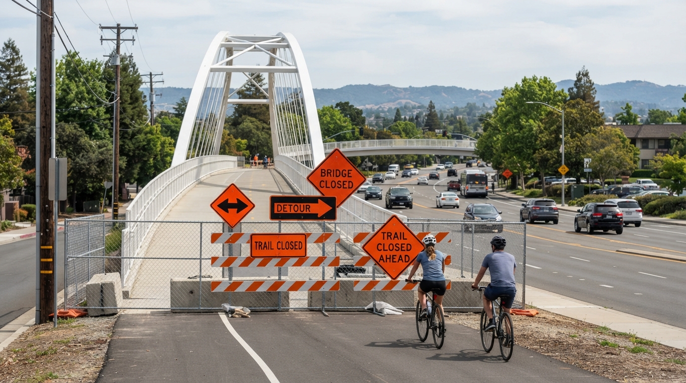 Iron Horse Trail closure at the Robert I. Schroder Bridge in Walnut Creek